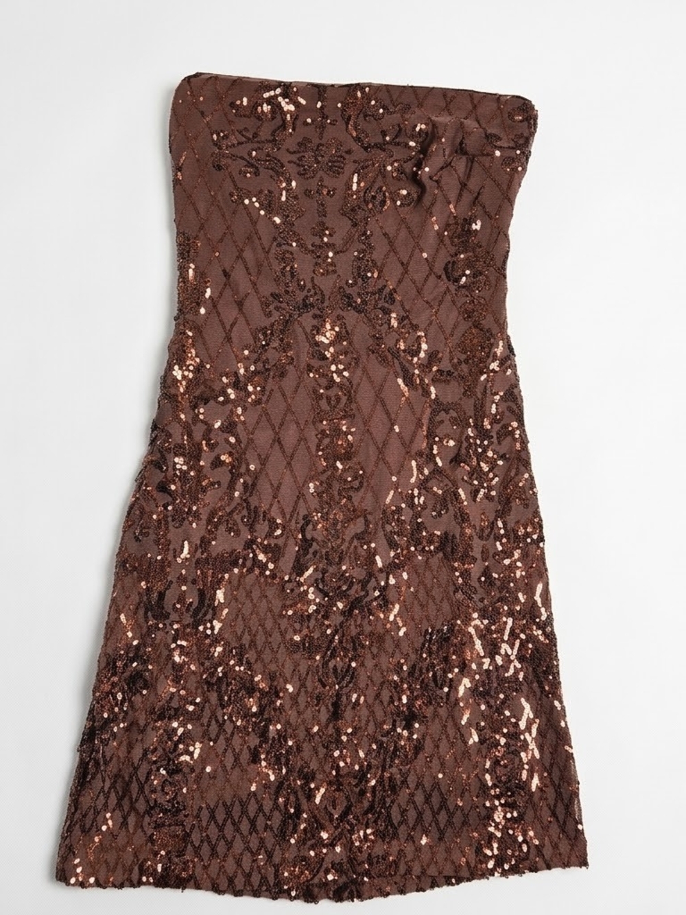 Crystal Doll Brown Sequin Strapless Lace Up Mini Dress Medium Y2K Glam